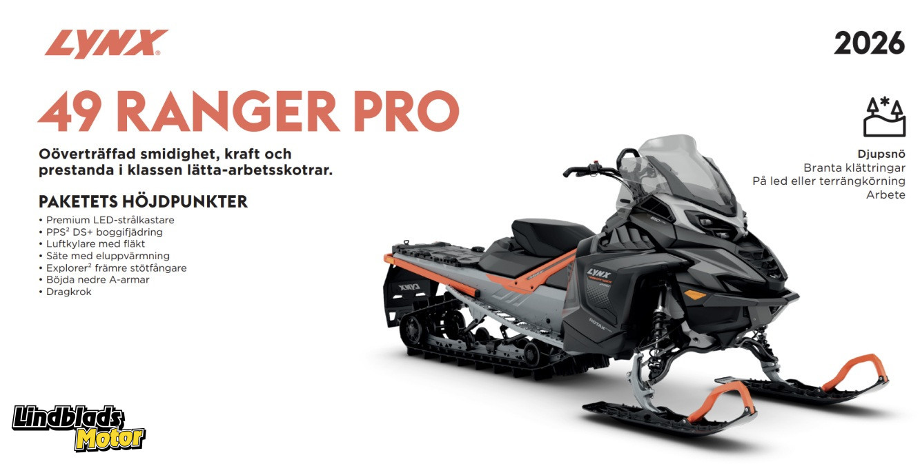 Produktbild 1 - Lynx 49 Ranger PRO 600R E-TEC 154in 3900mm 2.5in 64mm PowderMax II Electric with manual rewind 7.2 in. Digital Display  Orange / Fullmoon Silver / Black FATB 2026
